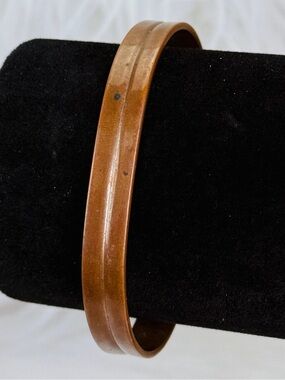 Vintage Copper Tone Double Ridge Open Cuff Bracelet Patina